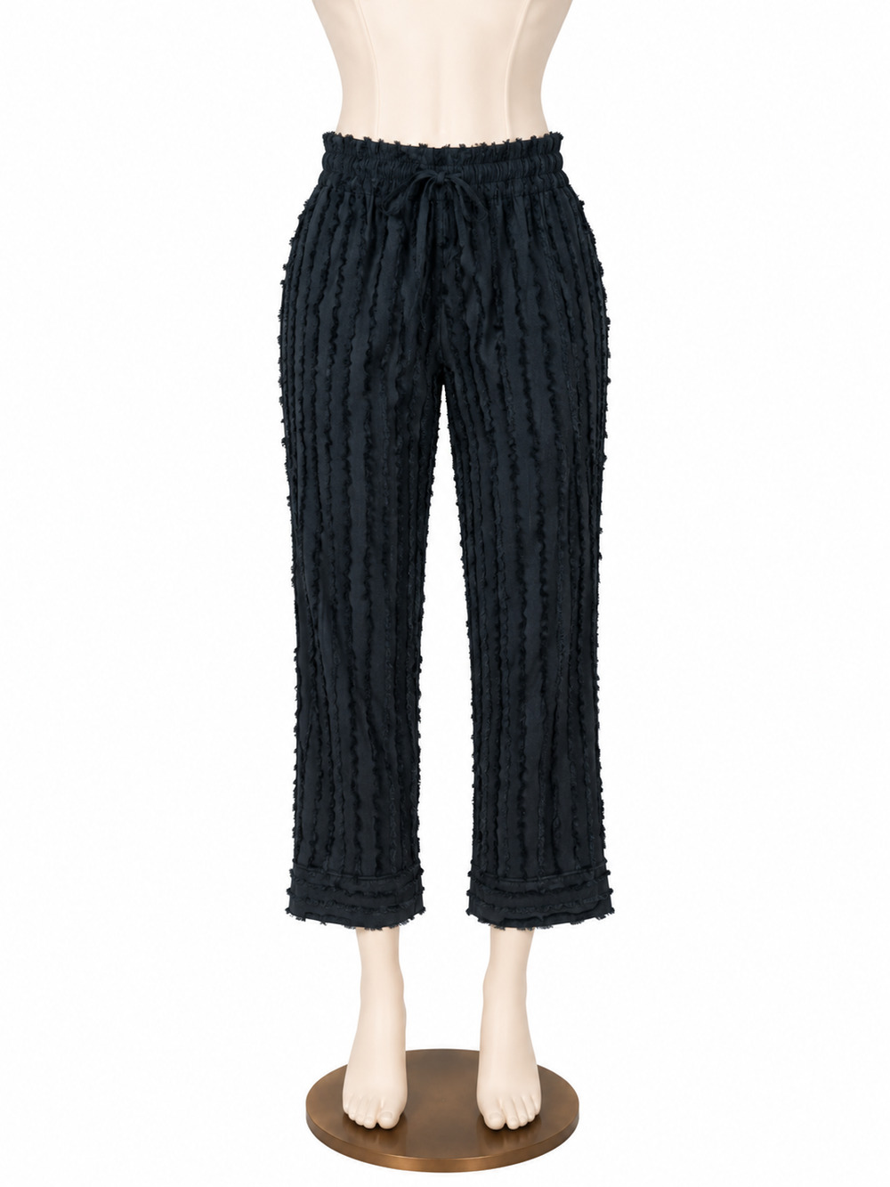 BURU Black Frayed Stripe Smocked Waist Cropped Pants Size XS